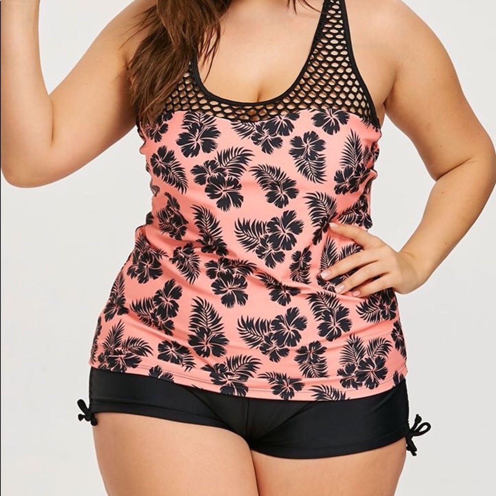 PLUS SIZE Racerback Printed Tankini Swimsuit
